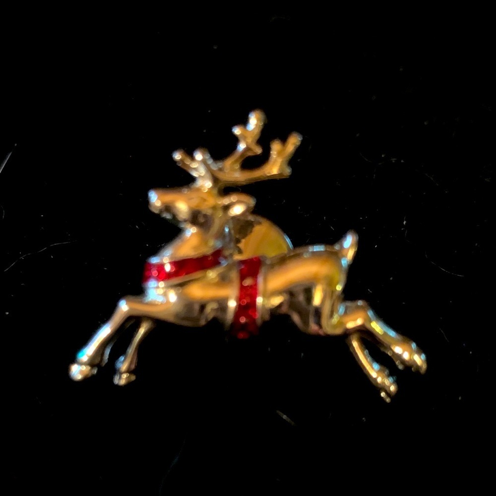 Prancing Reindeer Pin with Red Crystal Accents